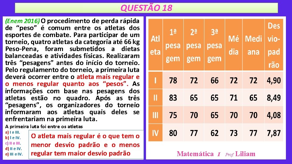 QUESTÃO 18 (Enem 2016) O procedimento de perda rápida de “peso” é comum entre