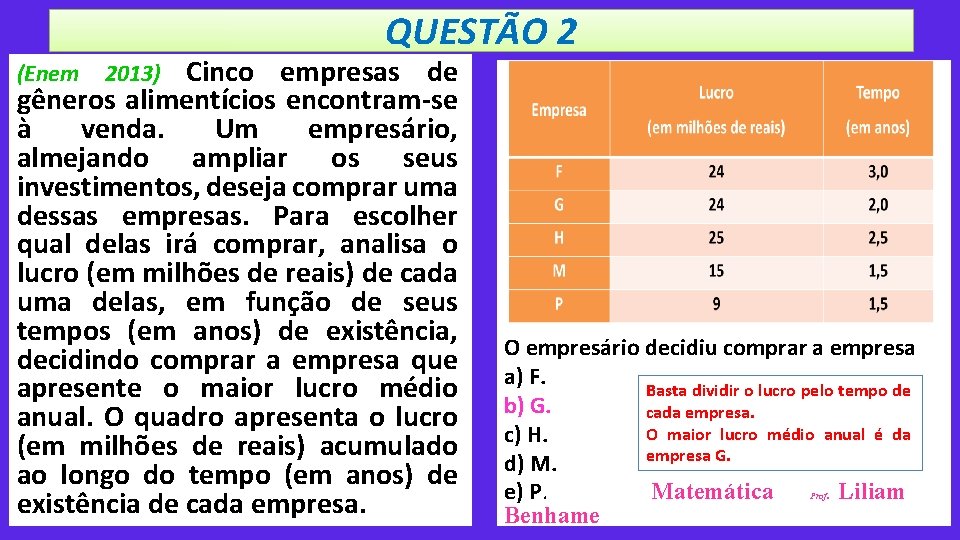 QUESTÃO 2 Cinco empresas de gêneros alimentícios encontram-se à venda. Um empresário, almejando ampliar