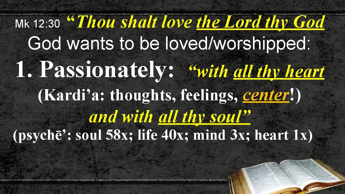 “Thou shalt love the Lord thy God wants to be loved/worshipped: Mk 12: 30