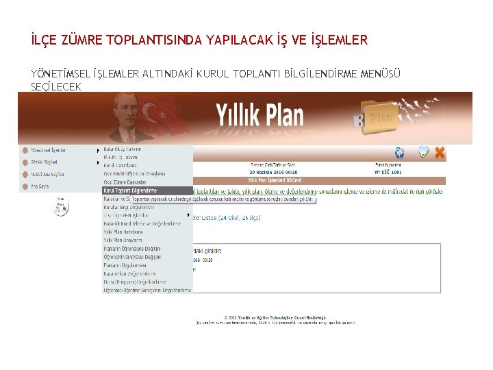 İLÇE ZÜMRE TOPLANTISINDA YAPILACAK İŞ VE İŞLEMLER YÖNETİMSEL İŞLEMLER ALTINDAKİ KURUL TOPLANTI BİLGİLENDİRME MENÜSÜ