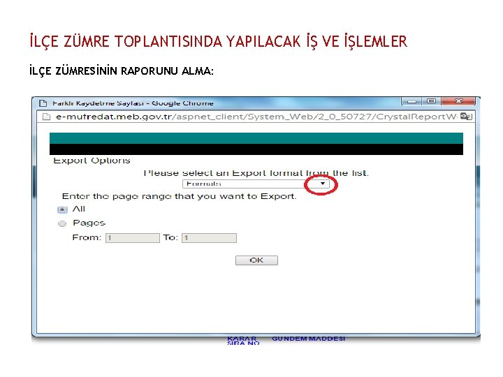 İLÇE ZÜMRE TOPLANTISINDA YAPILACAK İŞ VE İŞLEMLER İLÇE ZÜMRESİNİN RAPORUNU ALMA: 