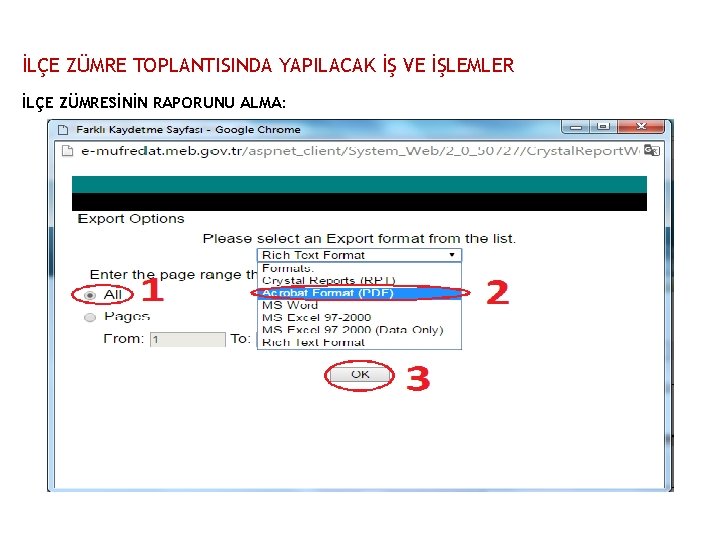 İLÇE ZÜMRE TOPLANTISINDA YAPILACAK İŞ VE İŞLEMLER İLÇE ZÜMRESİNİN RAPORUNU ALMA: 