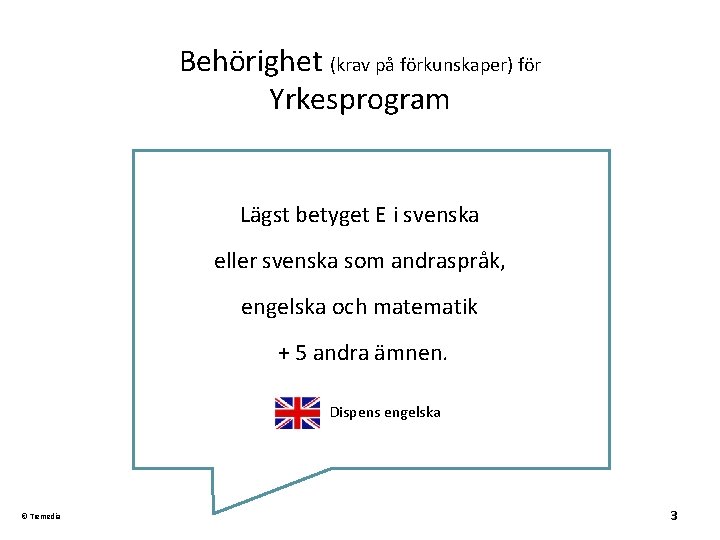 Behörighet (krav på förkunskaper) för Yrkesprogram Lägst betyget E i svenska eller svenska som