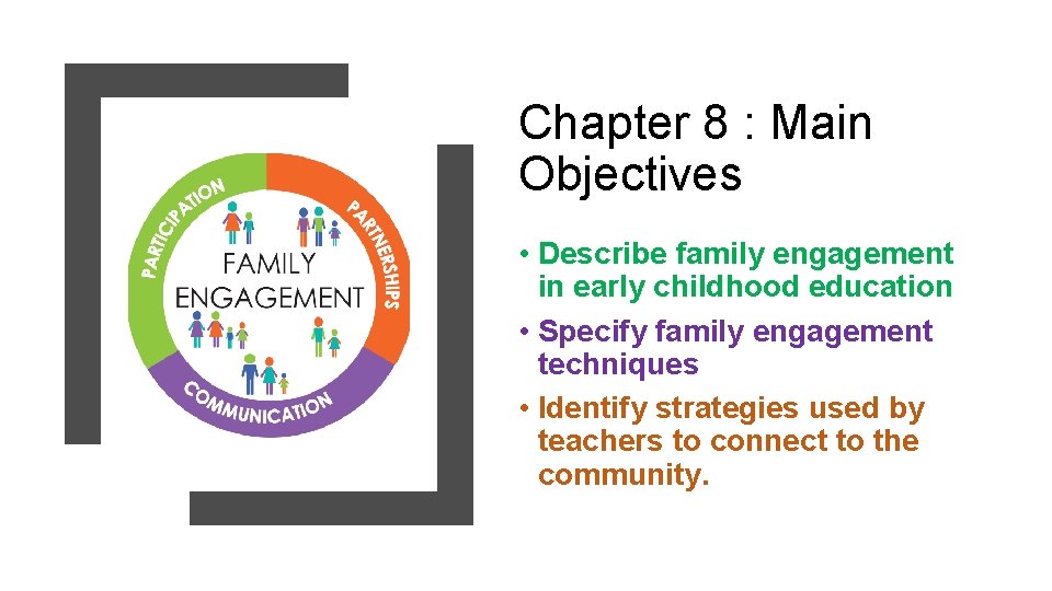 Chapter 8 : Main Objectives • Describe family engagement in early childhood education • Chapter 8 : Main Objectives • Describe family engagement in early childhood education •