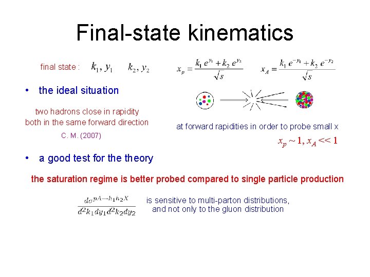 Final-state kinematics final state : • the ideal situation two hadrons close in rapidity