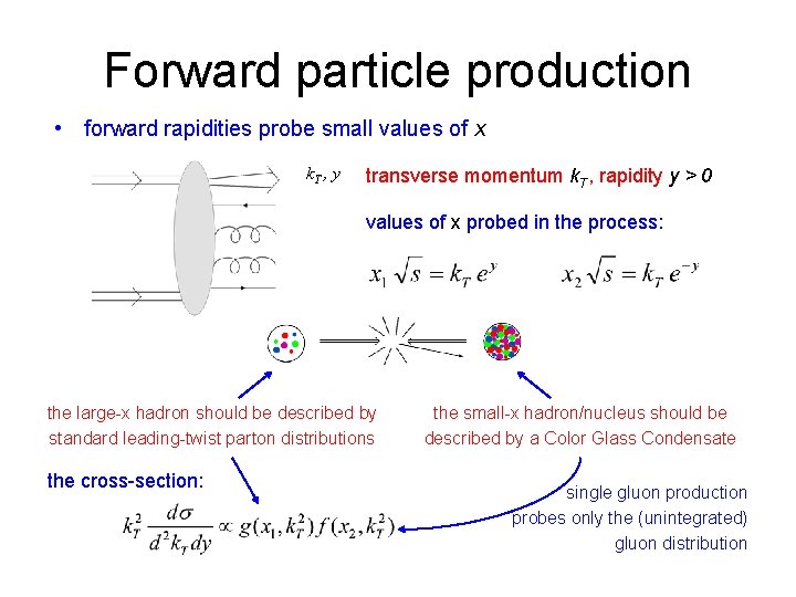 Forward particle production • forward rapidities probe small values of x k. T ,