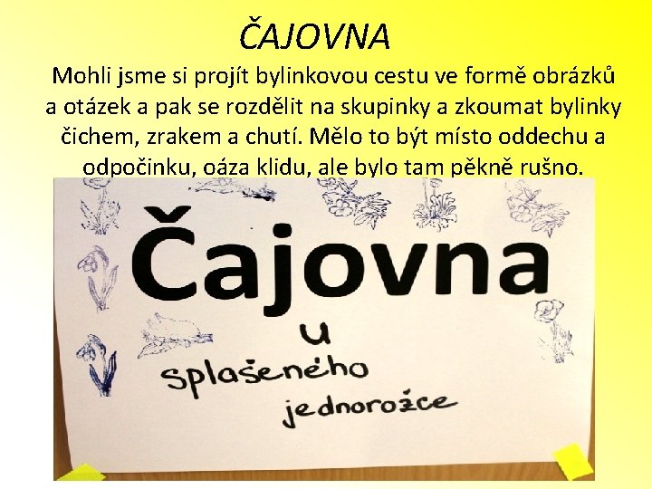 ČAJOVNA Mohli jsme si projít bylinkovou cestu ve formě obrázků a otázek a pak