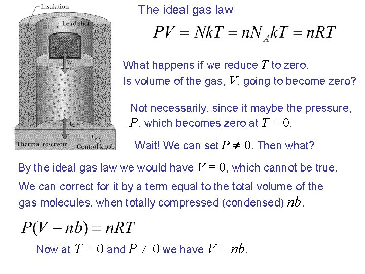 The ideal gas law What happens if we reduce T to zero. Is volume The ideal gas law What happens if we reduce T to zero. Is volume
