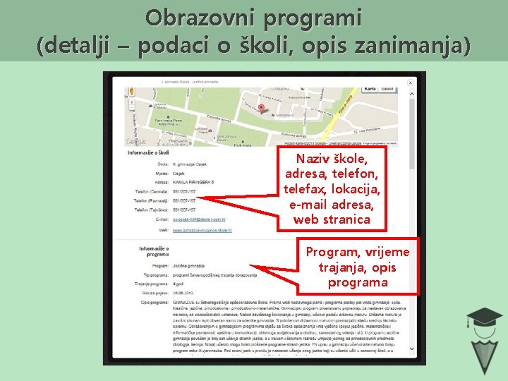 Obrazovni programi (detalji – podaci o školi, opis zanimanja) Naziv škole, adresa, telefon, telefax,