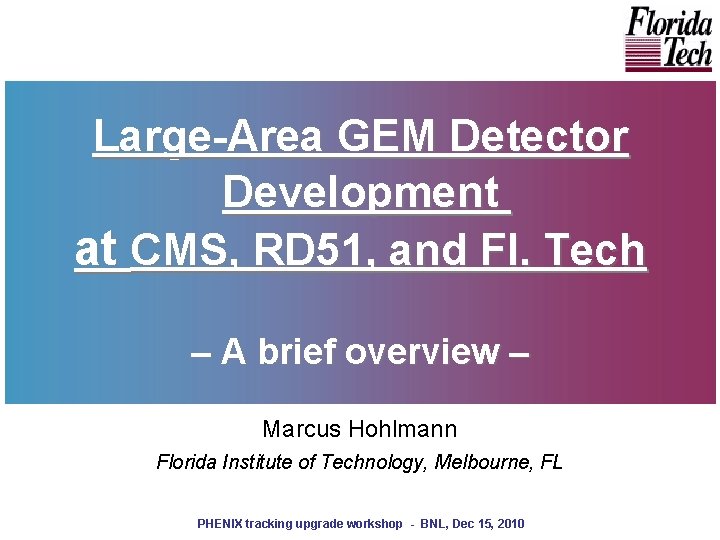 Large-Area GEM Detector Development at CMS, RD 51, and Fl. Tech – A brief