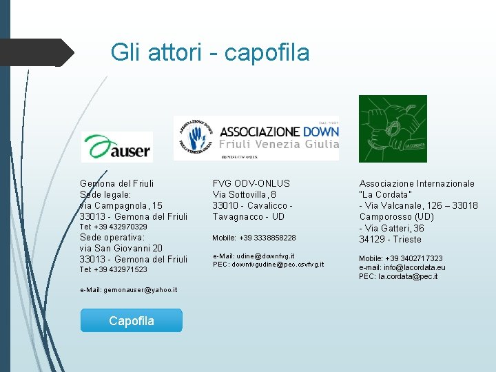 Gli attori - capofila Gemona del Friuli Sede legale: via Campagnola, 15 33013 -