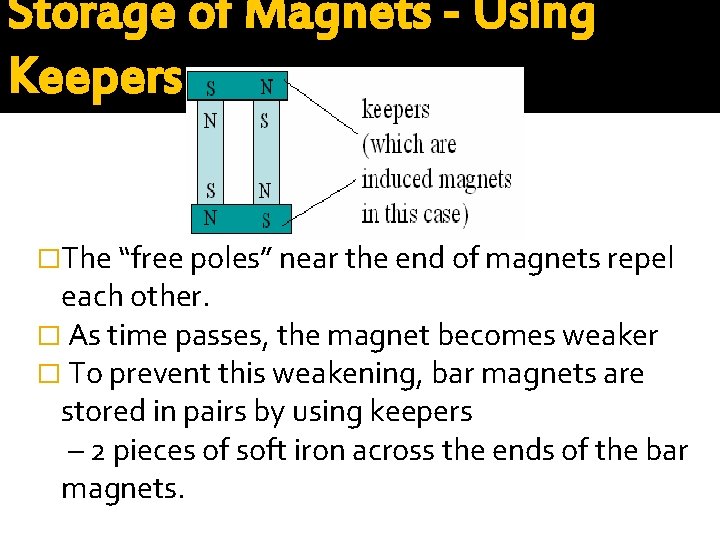 Storage of Magnets - Using Keepers �The “free poles” near the end of magnets