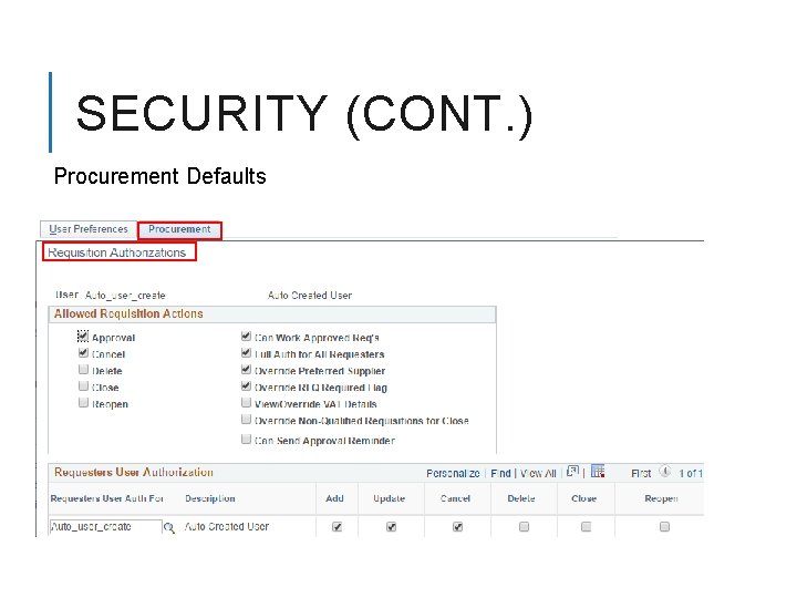 SECURITY (CONT. ) Procurement Defaults 