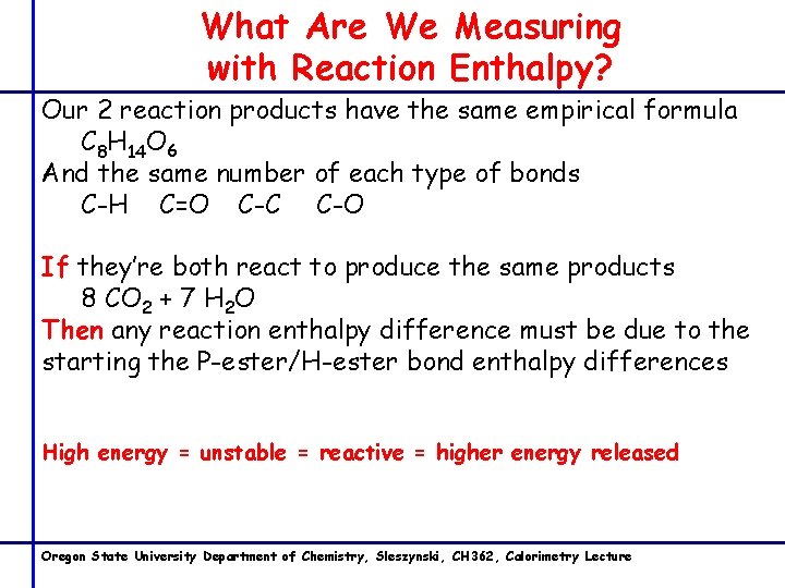 What Are We Measuring with Reaction Enthalpy? Our 2 reaction products have the same What Are We Measuring with Reaction Enthalpy? Our 2 reaction products have the same