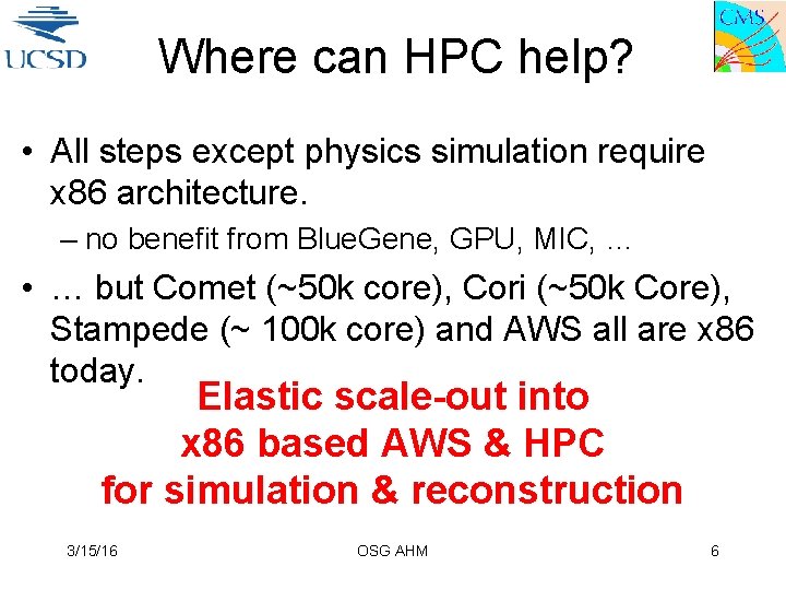 Where can HPC help? • All steps except physics simulation require x 86 architecture.