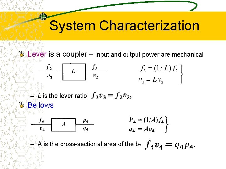 System Characterization Lever is a coupler – input and output power are mechanical –