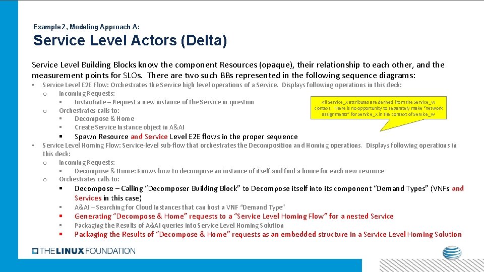 Example 2, Modeling Approach A: Service Level Actors (Delta) Service Level Building Blocks know