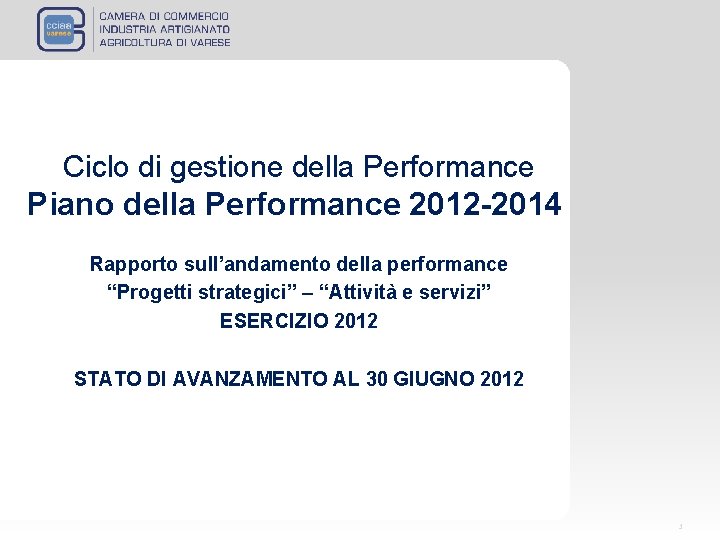Ciclo di gestione della Performance Piano della Performance 2012 -2014 Rapporto sull’andamento della performance Ciclo di gestione della Performance Piano della Performance 2012 -2014 Rapporto sull’andamento della performance