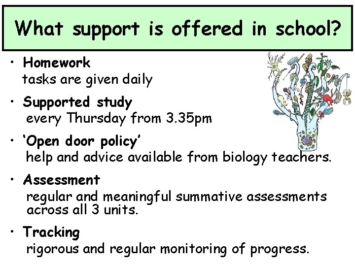 What support is offered in school? • Homework tasks are given daily • Supported