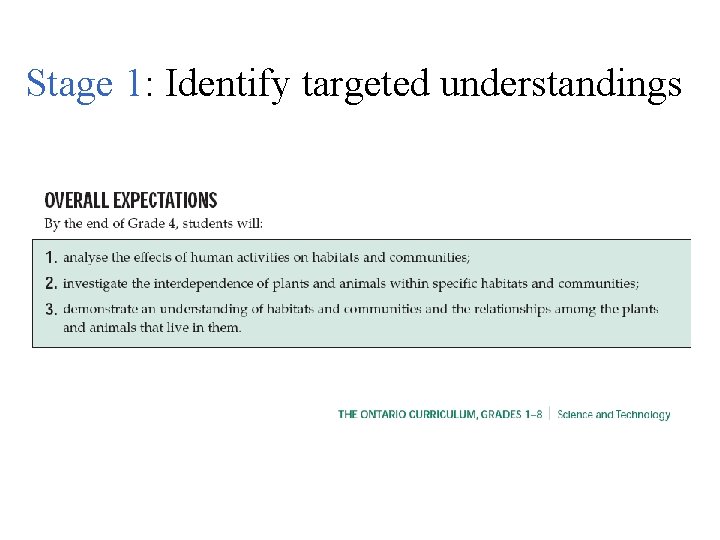 Stage 1: Identify targeted understandings 