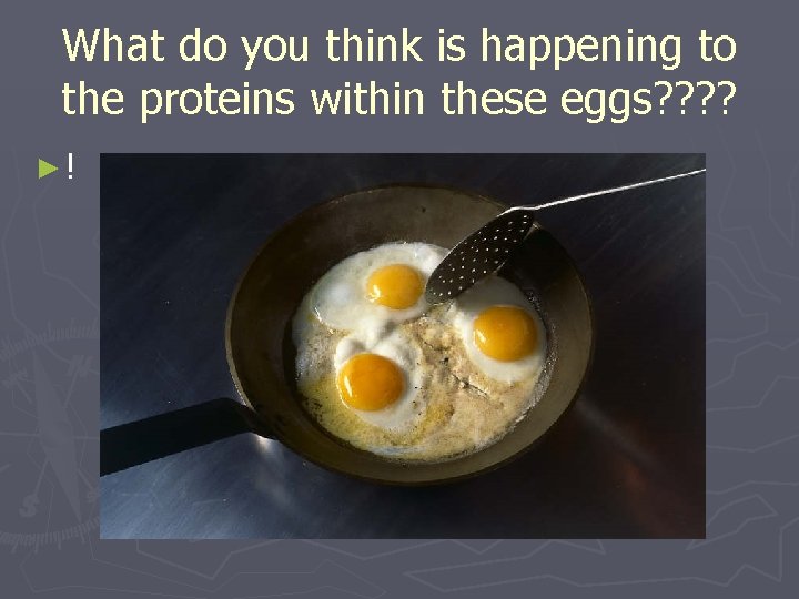 What do you think is happening to the proteins within these eggs? ? ►!