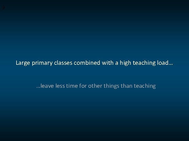 9 Large primary classes combined with a high teaching load… …leave less time for