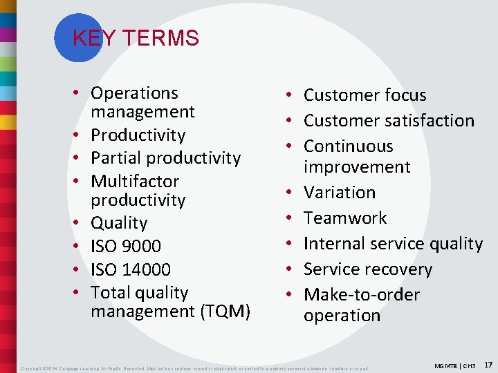 KEY TERMS • Operations management • Productivity • Partial productivity • Multifactor productivity •