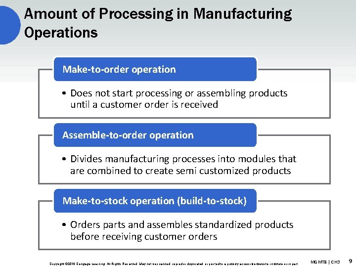 Amount of Processing in Manufacturing Operations Make-to-order operation • Does not start processing or