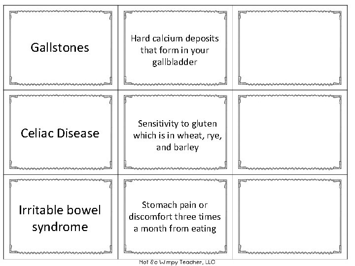 Gallstones Hard calcium deposits that form in your gallbladder Celiac Disease Sensitivity to gluten