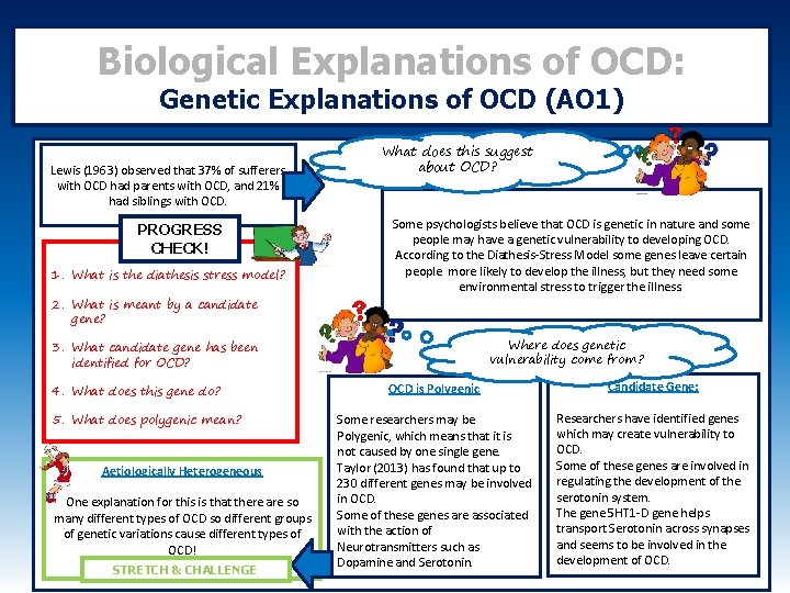 Biological Explanations of OCD: Genetic Explanations of OCD (AO 1) Lewis (1963) observed that