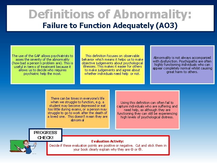 Definitions of Abnormality: Failure to Function Adequately (AO 3) The use of the GAF