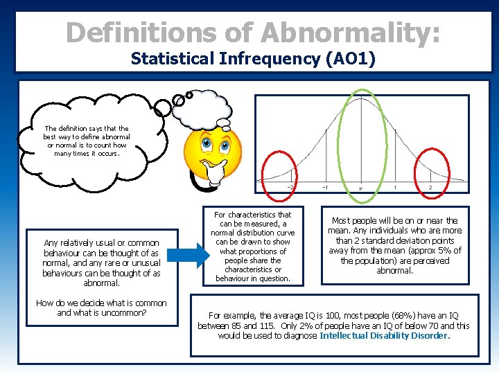 Definitions of Abnormality: Statistical Infrequency (AO 1) The definition says that the best way