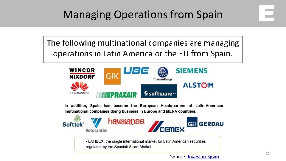 Managing Operations from Spain The following multinational companies are managing operations in Latin America