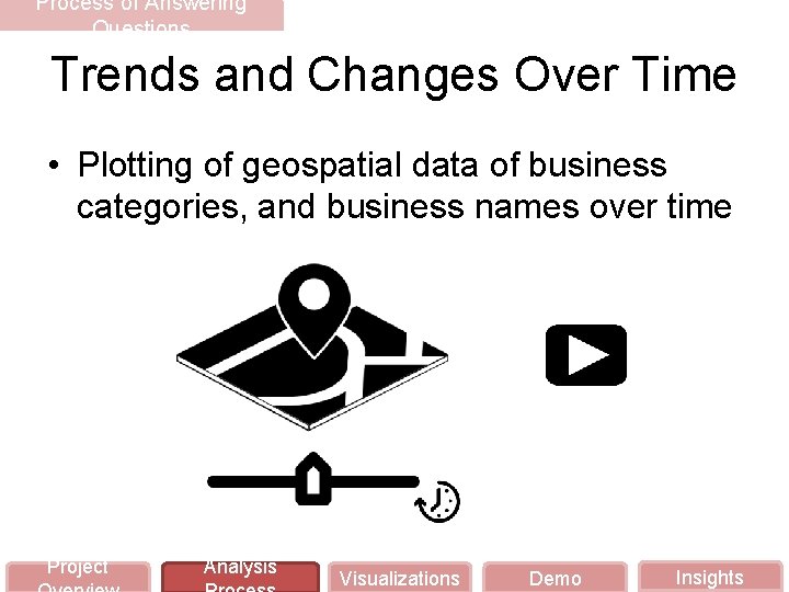 Process of Answering Questions Trends and Changes Over Time • Plotting of geospatial data