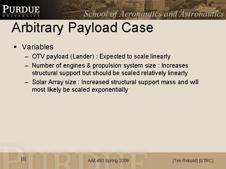 Arbitrary Payload Case § Variables – OTV payload (Lander) : Expected to scale linearly