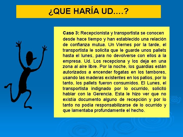 ¿QUE HARÍA UD…. ? Caso 3: Recepcionista y transportista se conocen desde hace tiempo