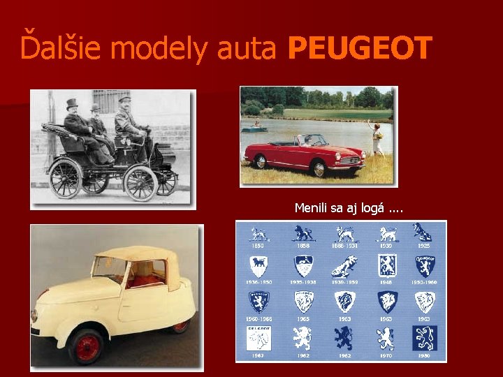 Ďalšie modely auta PEUGEOT Menili sa aj logá. . 