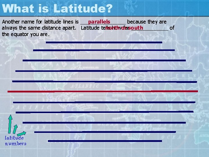 What is Latitude? Another name for latitude lines is ________ parallels because they are