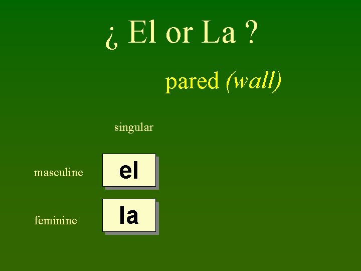 ¿ El or La ? pared (wall) singular masculine el feminine la 