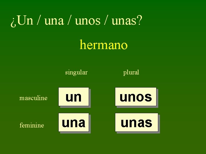 ¿Un / una / unos / unas? hermano singular plural masculine un unos feminine