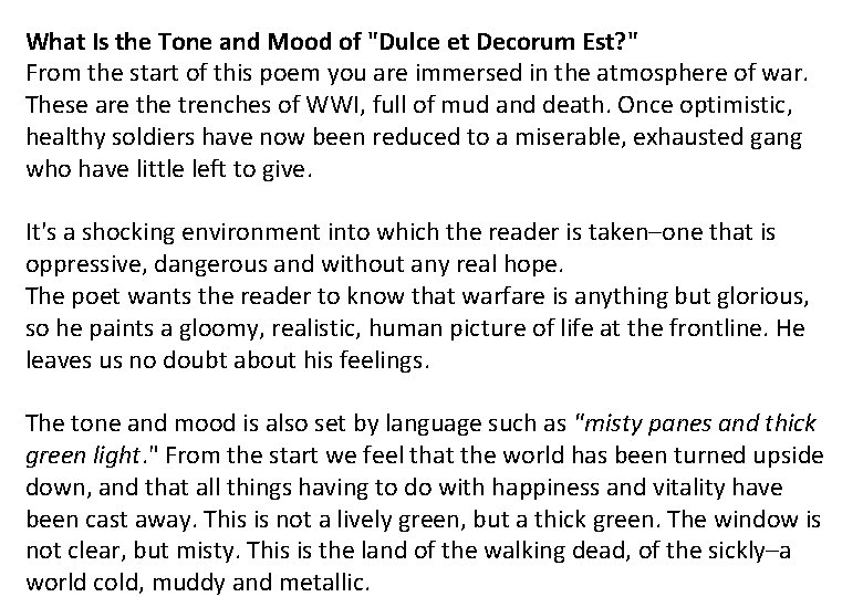 What Is the Tone and Mood of "Dulce et Decorum Est? " From the