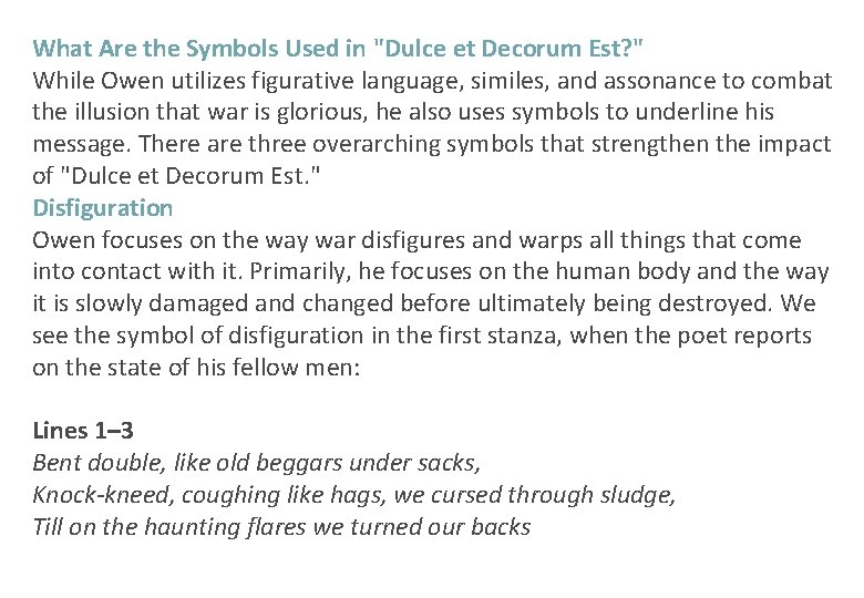 What Are the Symbols Used in "Dulce et Decorum Est? " While Owen utilizes