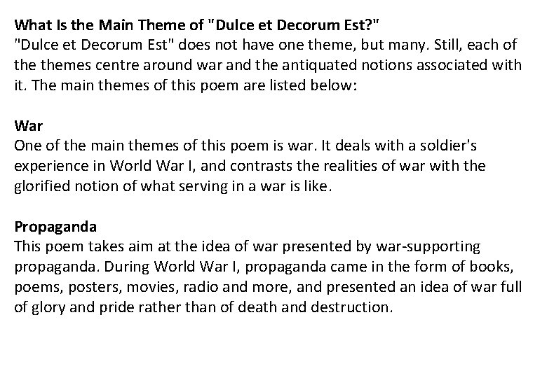 What Is the Main Theme of "Dulce et Decorum Est? " "Dulce et Decorum