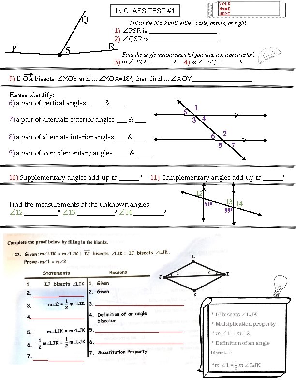 IN CLASS TEST #1 Q P S YOUR NAME HERE Fill in the blank