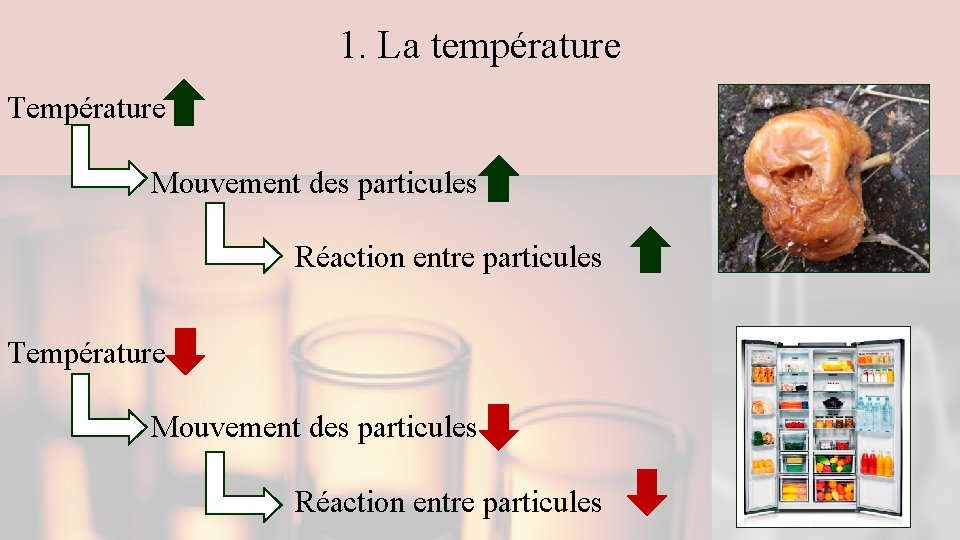 1. La température Température Mouvement des particules Réaction entre particules 1. La température Température Mouvement des particules Réaction entre particules