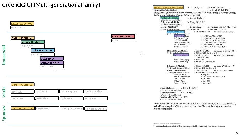 Green. QQ UI (Multi-generational. Family) ISRAEL HAGEN MUL Head Name ISRAEL HAGEN MUL STOP