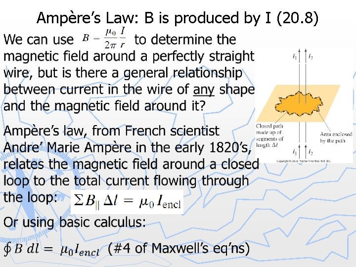 Ampère’s Law: B is produced by I (20. 8) 