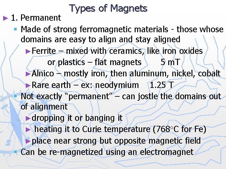 ► 1. § § § Types of Magnets Permanent Made of strong ferromagnetic materials