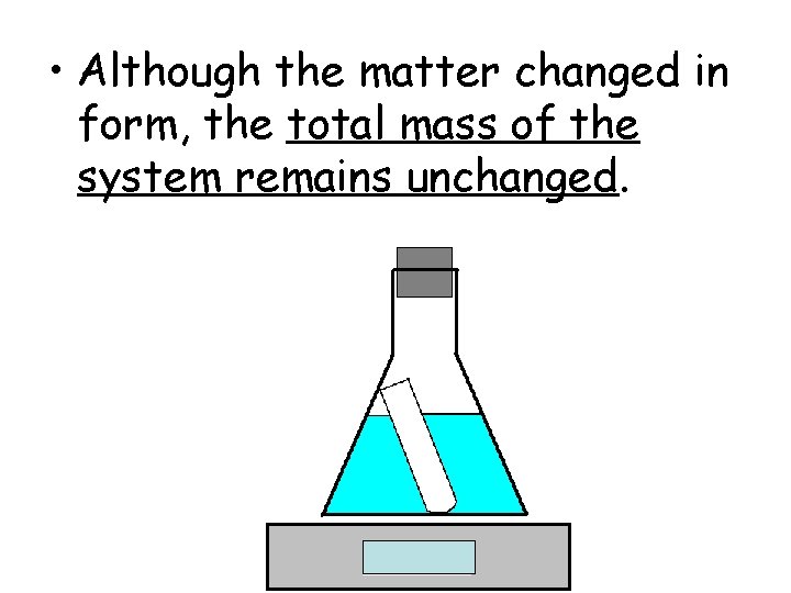  • Although the matter changed in form, the total mass of the system