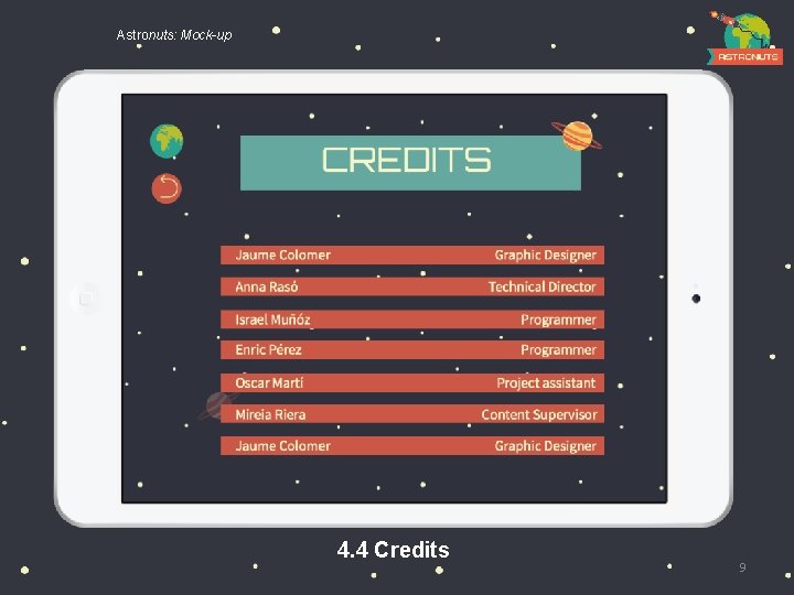 Astronuts: Mock-up 4. 4 Credits 9 